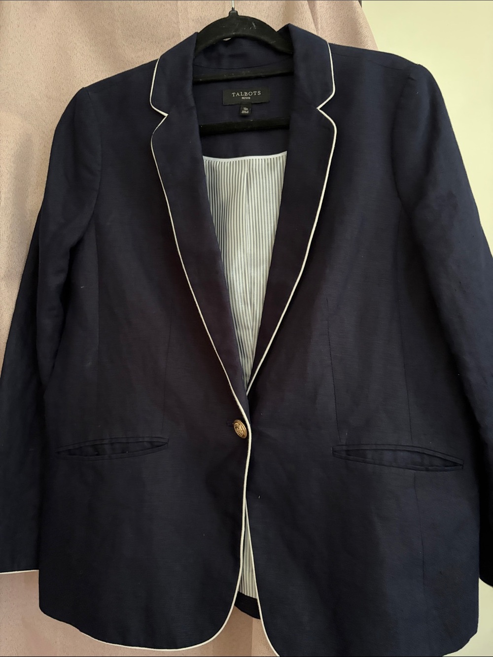Talbots Navy Piped Single-Button Blazer